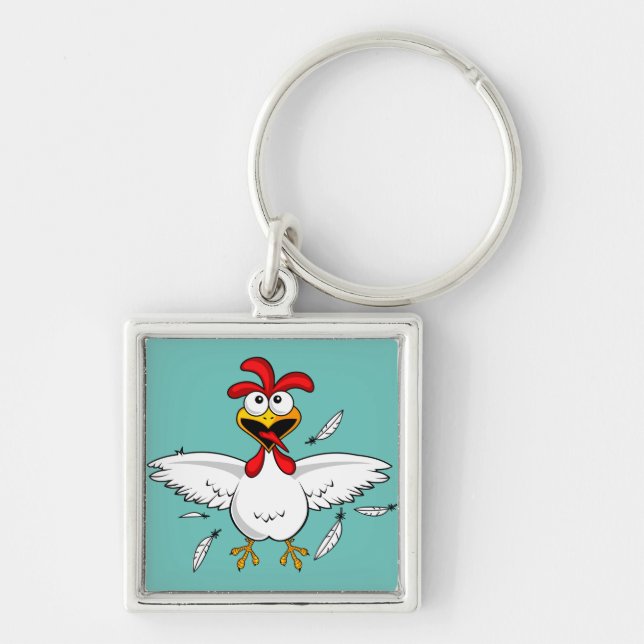 Funny Crazy Cartoon Chicken Wing Fling Key Ring (Front)