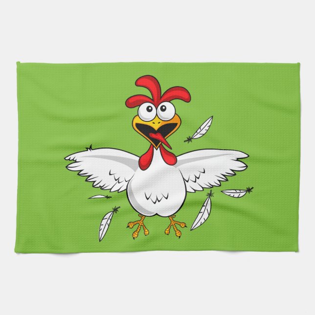 Funny Crazy Cartoon Chicken Wing Fling Tea Towel (Horizontal)