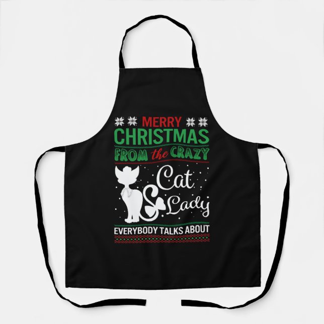 Funny Crazy Cat Lady Christmas Ugly Apron (Front)