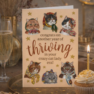 Funny Crazy Cat Lady Era Colorful Happy Birthday  Card