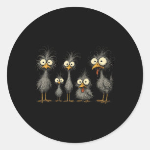 Funny Crazy Chicken Family Cartoon Cute Colourful  Classic Round Sticker