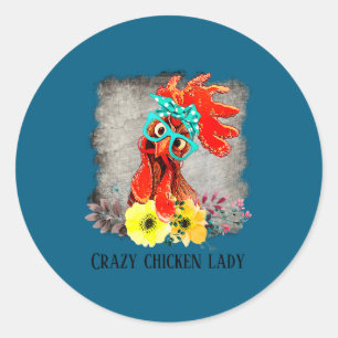 Funny Crazy Chicken Lady Word Art  Classic Round Sticker