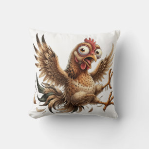 Funny Crazy Chicken Throw Pillow