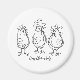 Funny Crazy Chickens Line Art Personalised T-Shirt Magnet