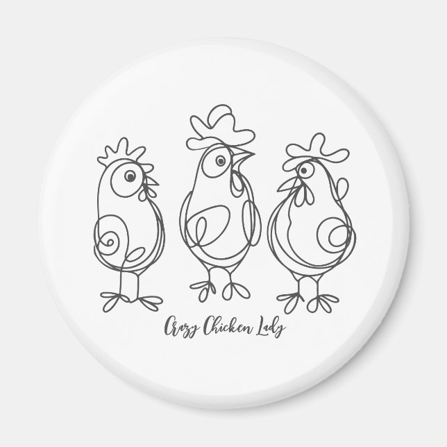 Funny Crazy Chickens Line Art Personalised T-Shirt Magnet (Front)