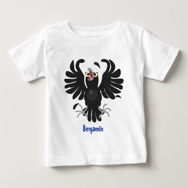 Funny crazy crow raven cartoon illustration baby T-Shirt (Front)