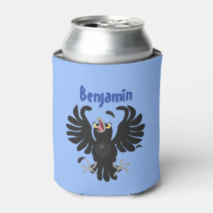 Funny crazy crow raven cartoon illustration can cooler