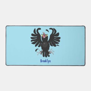 Funny crazy crow raven cartoon illustration desk mat