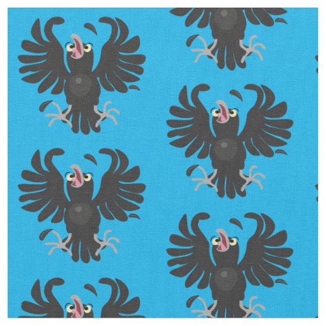 Funny crazy crow raven cartoon illustration fabric (Close Up)