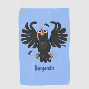 Funny crazy crow raven cartoon illustration golf towel