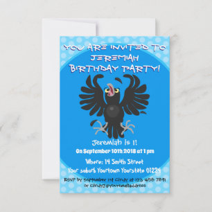 Funny crazy crow raven cartoon illustration invitation