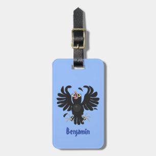 Funny crazy crow raven cartoon illustration luggage tag