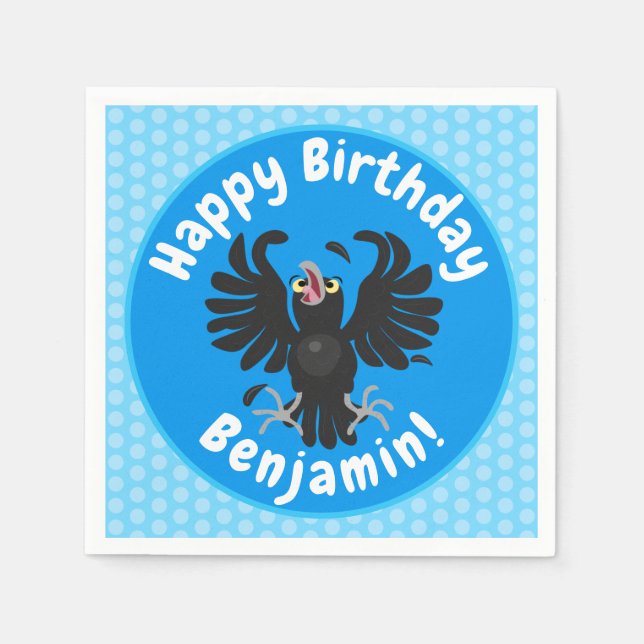 Funny crazy crow raven cartoon illustration napkin (Front)