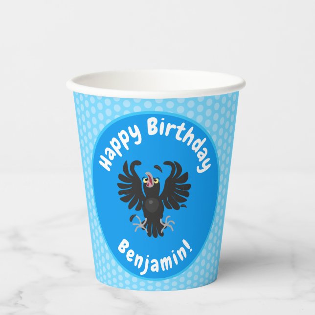 Funny crazy crow raven cartoon illustration paper cups (Front)