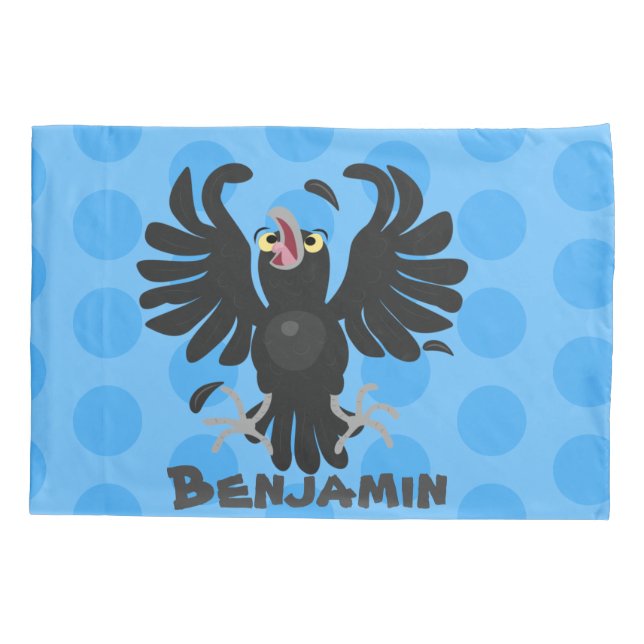 Funny crazy crow raven cartoon illustration pillowcase (Back)