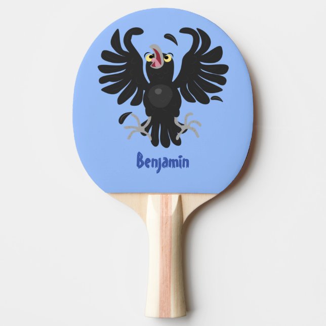 Funny crazy crow raven cartoon illustration ping pong paddle (Front)