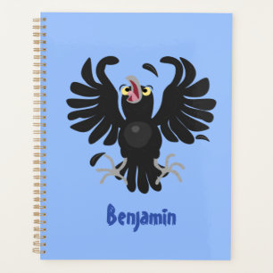 Funny crazy crow raven cartoon illustration planner