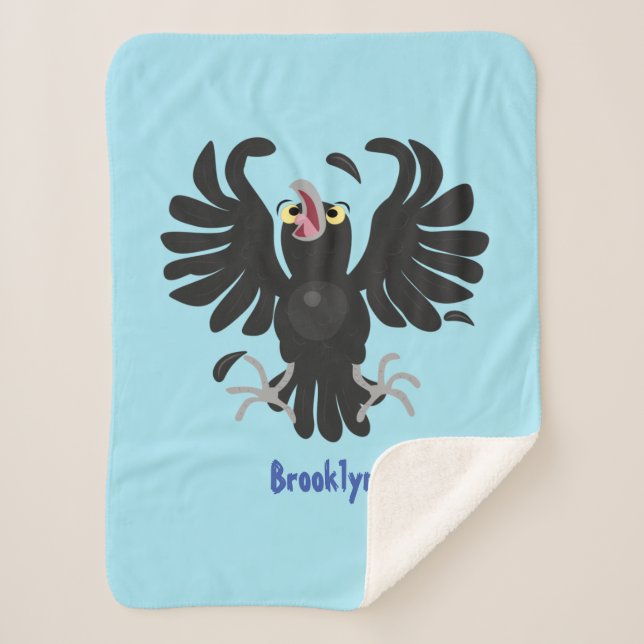 Funny crazy crow raven cartoon illustration sherpa blanket (Front)