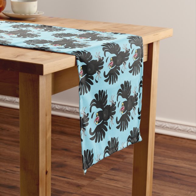 Funny crazy crow raven cartoon illustration short table runner (In Situ)