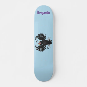 Funny crazy crow raven cartoon illustration skateboard