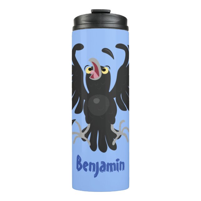 Funny crazy crow raven cartoon illustration thermal tumbler (Front)