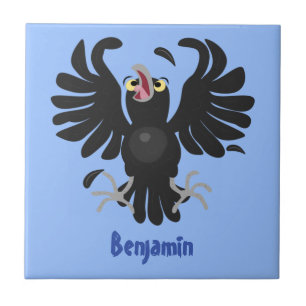 Funny crazy crow raven cartoon illustration tile