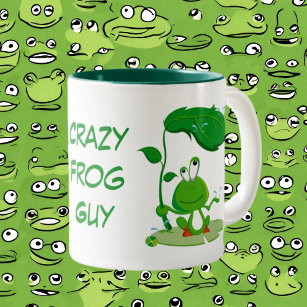 Funny Crazy frog guy add text Two-Tone Coffee Mug