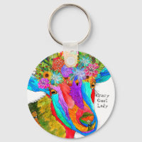 Funny Crazy Goat Lady Goat Keychain