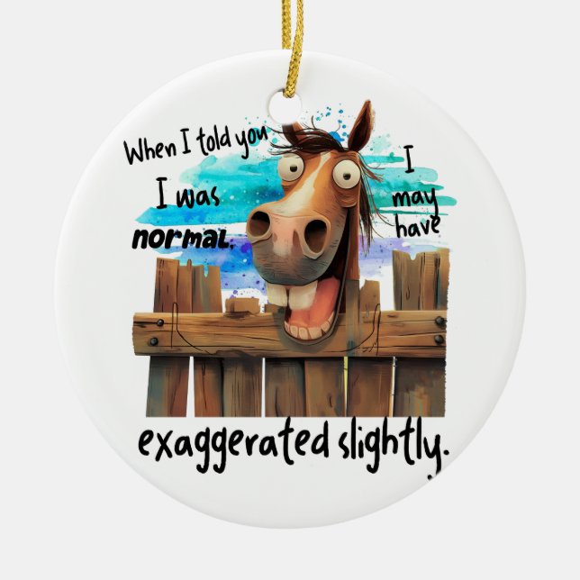 FUNNY CRAZY HORSE LOOKING OVER FENCE CERAMIC TREE DECORATION (Front)