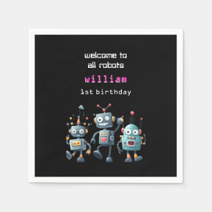 funny crazy robot birthday invitation napkin