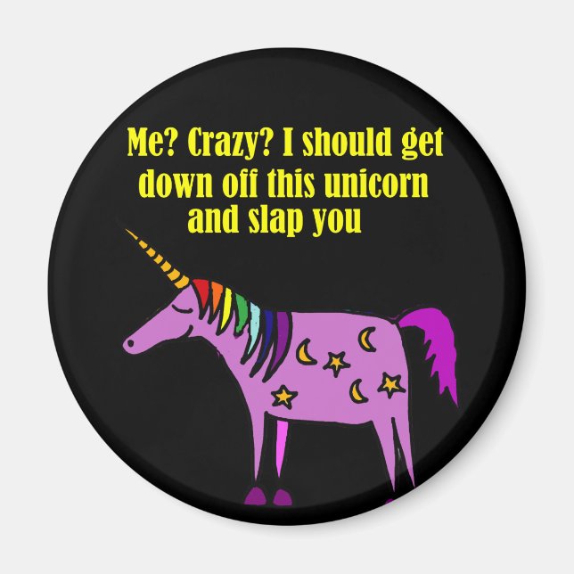 Funny Crazy Unicorn Cartoon Magnet (Front)