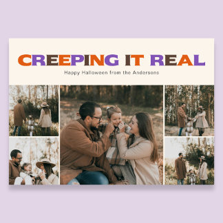 Funny Creeping It Real Halloween Photo Holiday Card