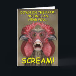 Funny Creepy Chicken Monster Greeting Card<br><div class="desc">Down on the farm, no one can hear you... Scream! This is one of my digital creations. The original photo was of a bantam cockerel. I just added the human mouth. It makes a great greetings card (blank inside) for poultry, poultry keepers or other country folk. This digital image makes...</div>