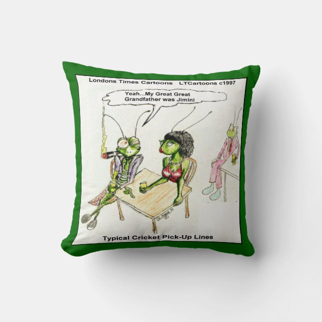 Funny Cricket Pick-Up Lines Cotton Throw Pillow (Front)