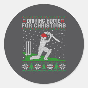 Funny Cricket Player Driving Home For Christmas Sw Classic Round Sticker