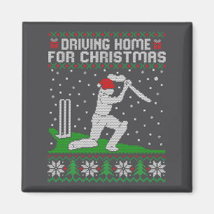 Funny Cricket Player Driving Home For Christmas Sw Magnet