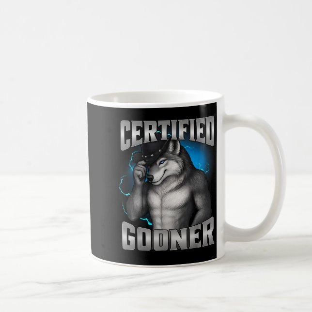 Funny Cringe Sigma Wolf Certified Gooner  Coffee Mug (Right)