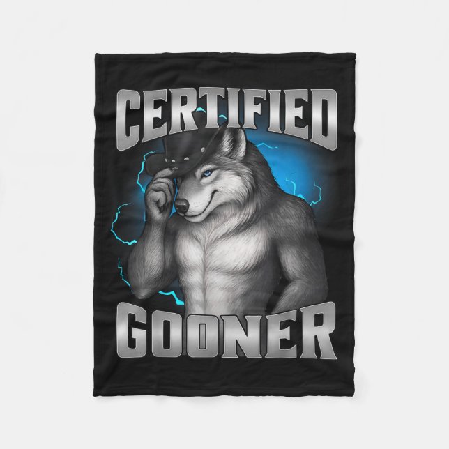Funny Cringe Sigma Wolf Certified Gooner  Fleece Blanket (Front)