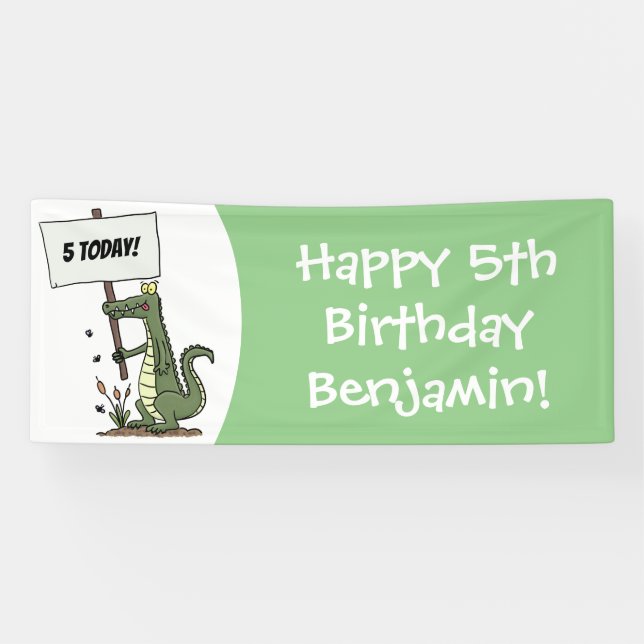 Funny crocodile aligator with sign cartoon (Horizontal)