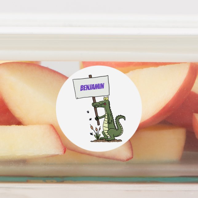 Funny crocodile aligator with sign cartoon (Affixed)