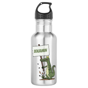 Funny crocodile aligator with sign cartoon 532 ml water bottle