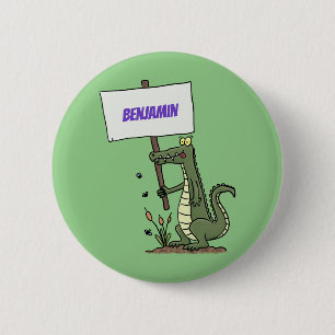 Funny crocodile aligator with sign cartoon 6 cm round badge
