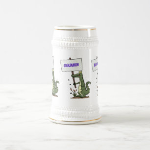 Funny crocodile aligator with sign cartoon beer stein