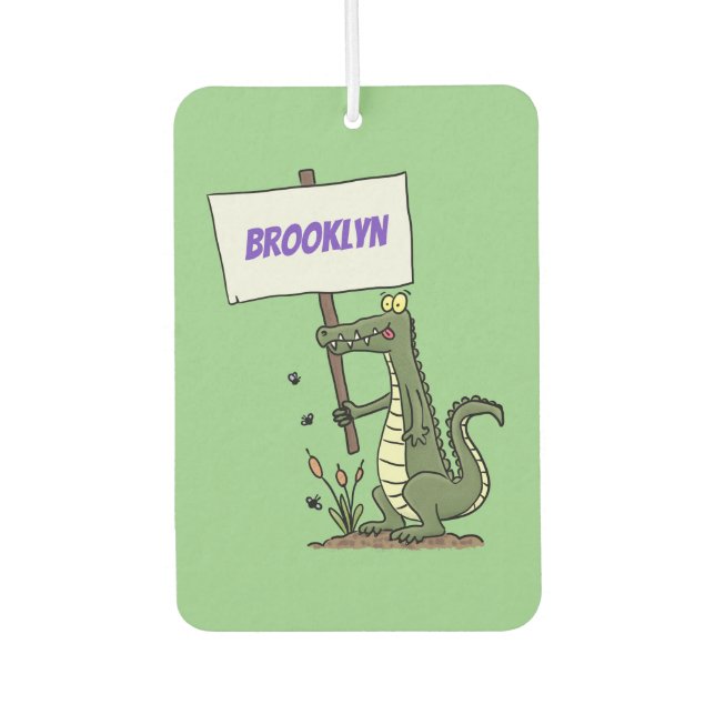 Funny crocodile aligator with sign cartoon  car air freshener (Front)