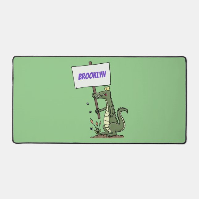 Funny crocodile aligator with sign cartoon desk mat (Front)