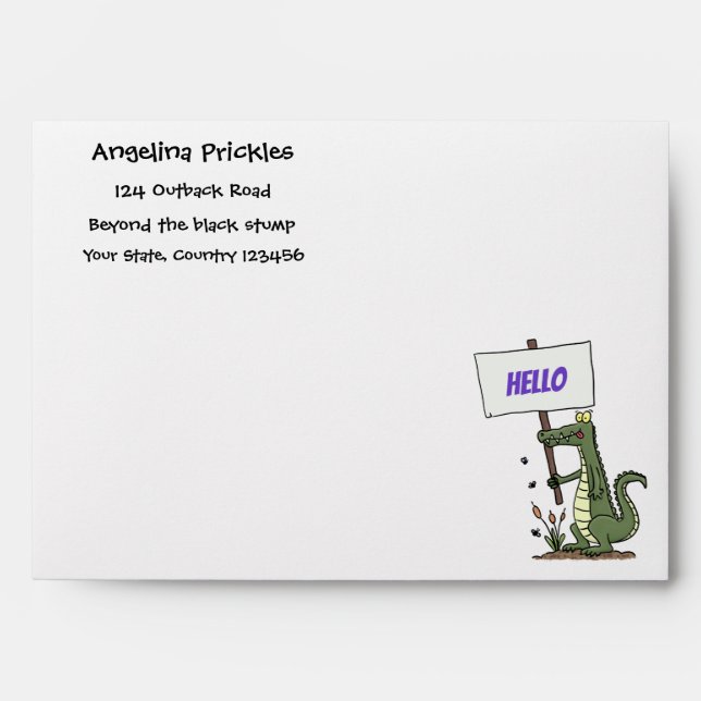 Funny crocodile aligator with sign cartoon envelope (Front)