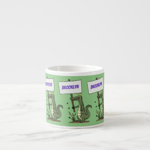 Funny crocodile aligator with sign cartoon espresso cup