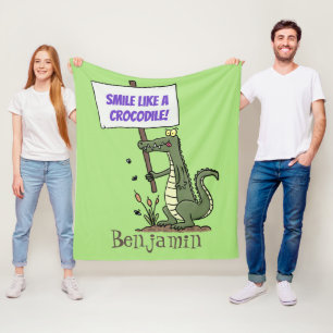 Funny crocodile aligator with sign cartoon fleece blanket