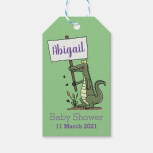 Funny crocodile aligator with sign cartoon gift tags