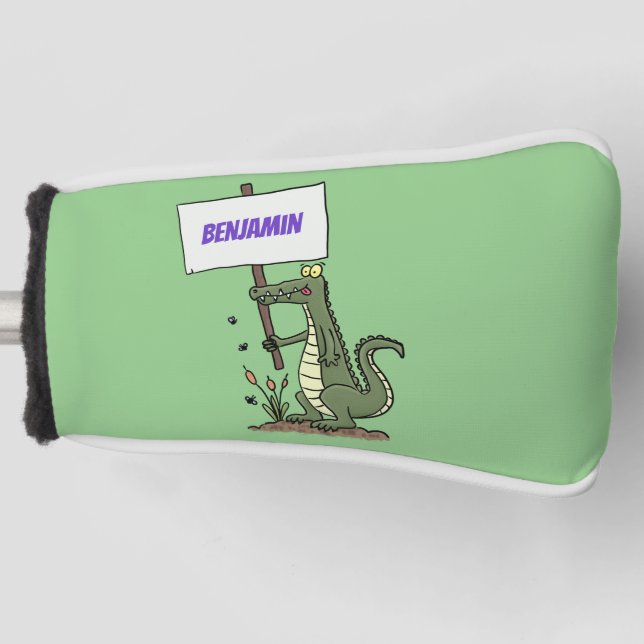 Funny crocodile aligator with sign cartoon golf head cover (Front)